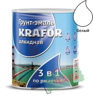 ГРУНТ- ЭМАЛЬ ПО РЖАВЧИНЕ БЕЛАЯ 1 КГ  "KRAFOR"