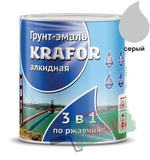 ГРУНТ- ЭМАЛЬ ПО РЖАВЧИНЕ СЕРАЯ 1 КГ  "KRAFOR"