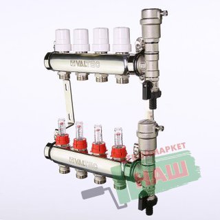 Коллекторная группа НЕРЖ со встроен. расходомет. сборе 1"х5 Евроконус 3/4"