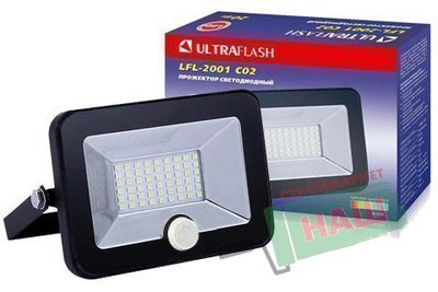 Ultraflash LFL-2001S  C02 черный (LED прожектор с датчиком, 20 Вт, 230В, 6500К)